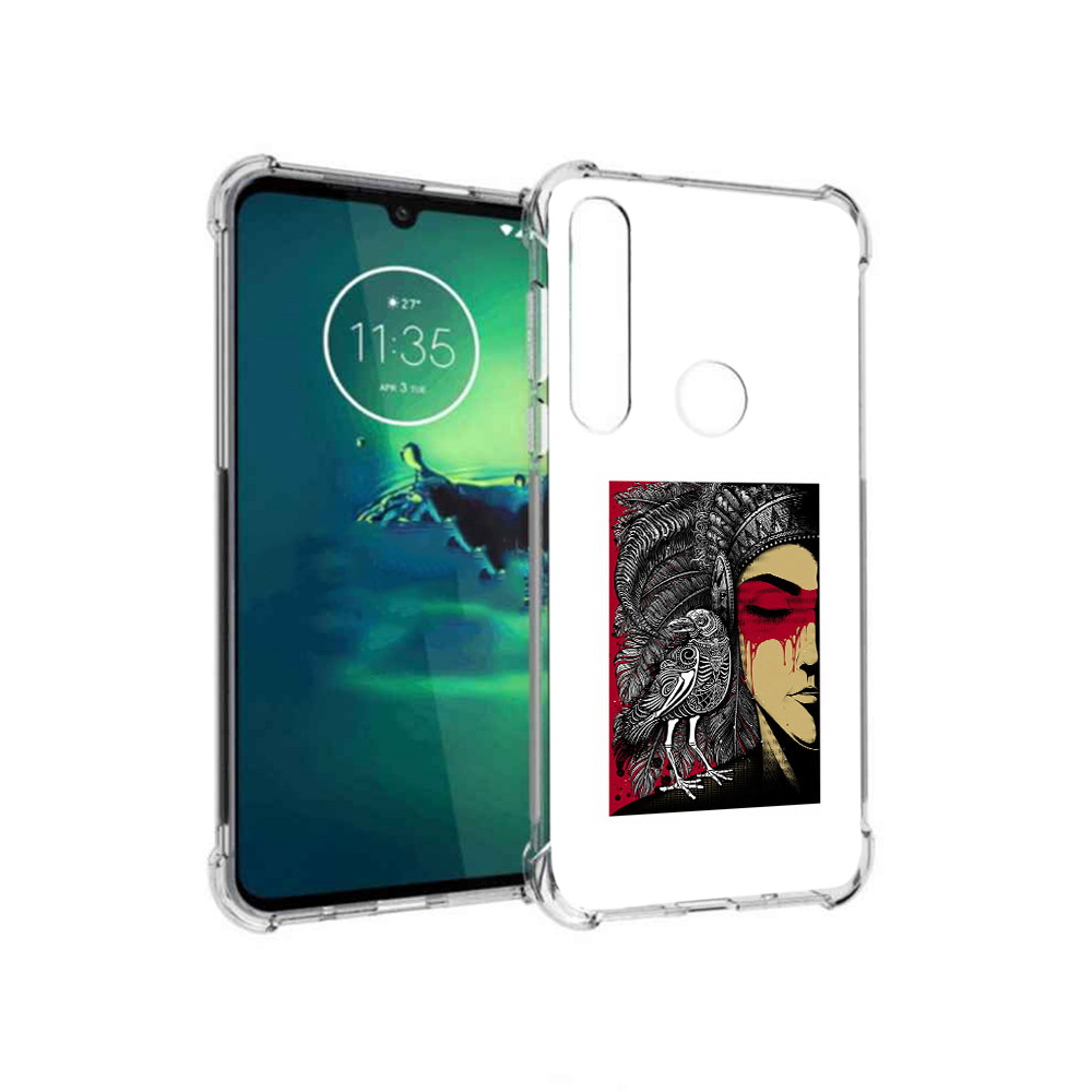 

Чехол MyPads Tocco для Motorola Moto G8 Plus девушка с вороном в абстракции, Прозрачный, Tocco