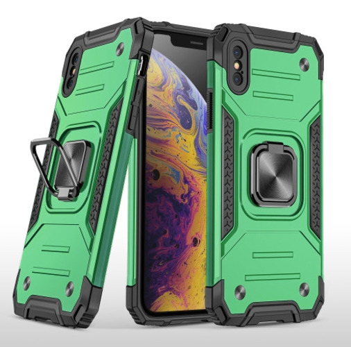 

Противоударный чехол на iPhone X / XS с кольцом держателем на палец подставкой зеленый, Противоударный чехол для iPhone X / XS