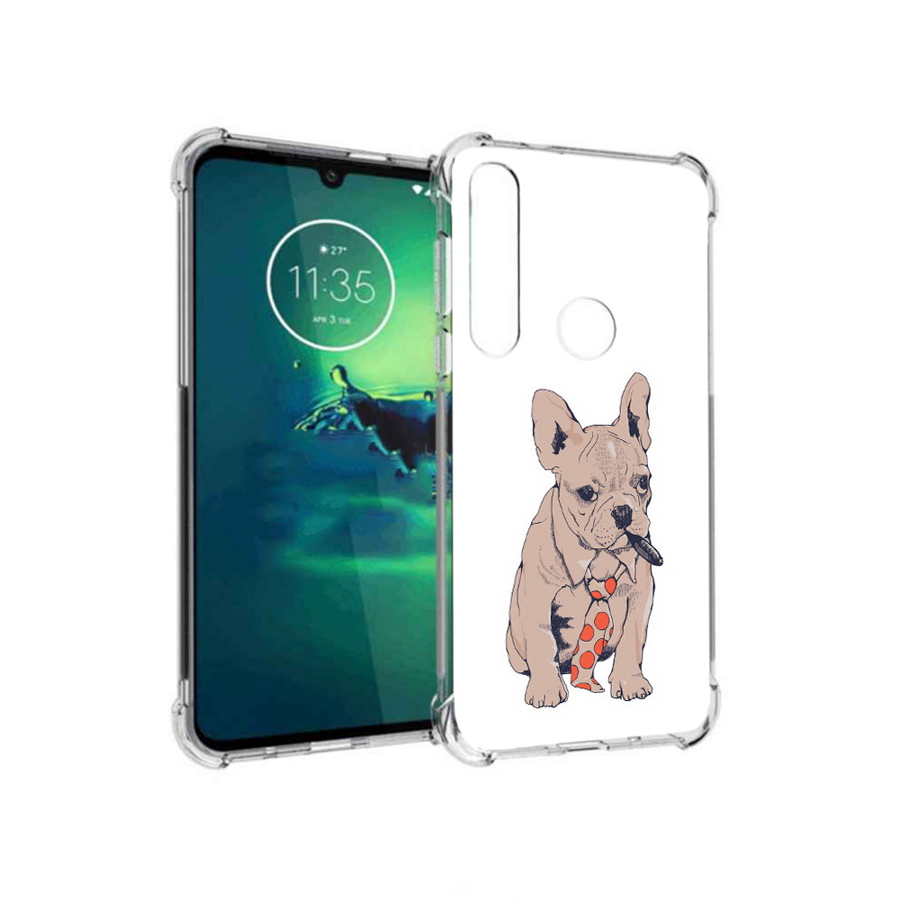 

Чехол MyPads Tocco для Motorola Moto G8 Plus бульдог с сигарой (PT227062.344.250), Прозрачный, Tocco