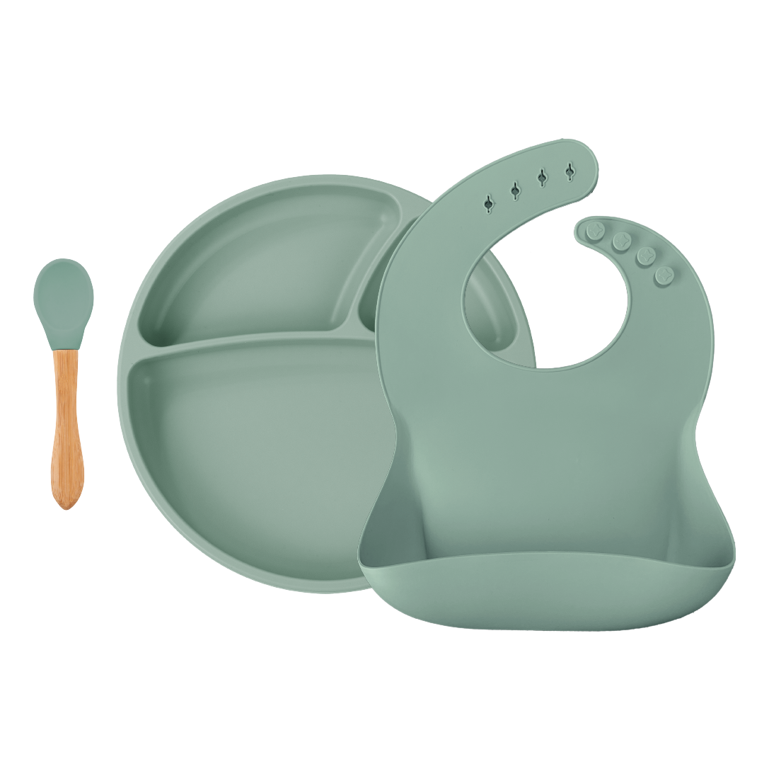 Набор силиконовой посуды для кормления Minikoioi BLW Set II - River Green Болотный стульчик для кормления mowbaby honey green