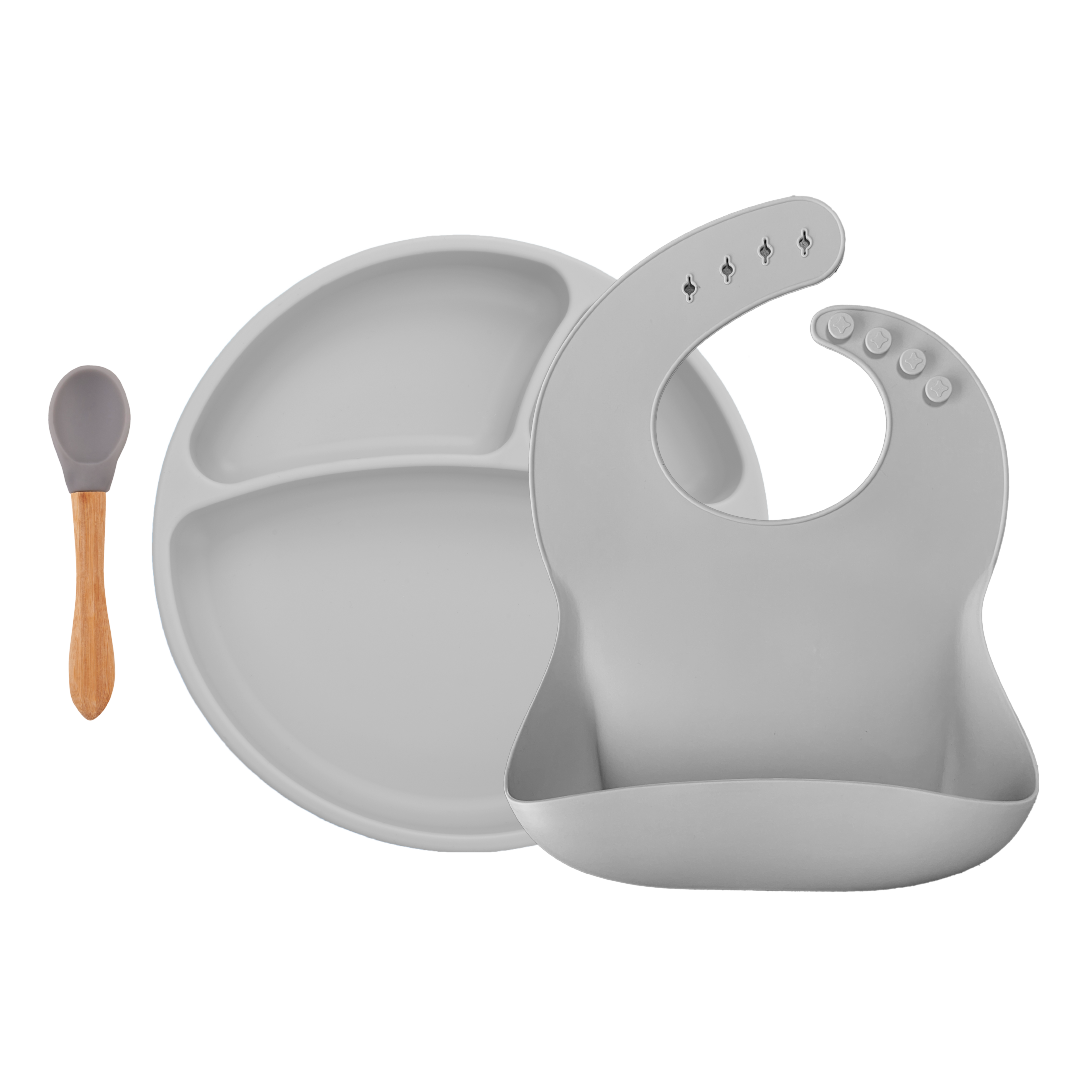 Набор силиконовой посуды для кормления Minikoioi BLW Set II - Powder Grey Серый тарелка с присоской для кормления minikoioi менажница portions powder grey 0 серый