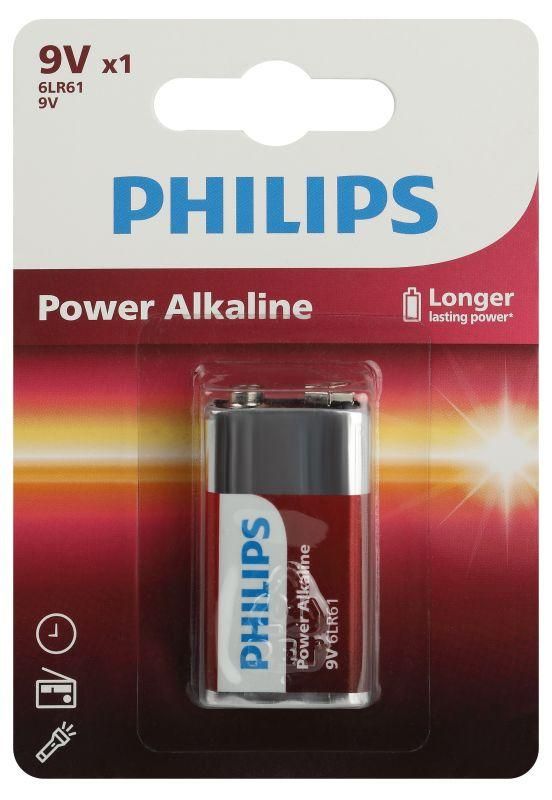 Элемент питания алкалиновый «крона» 6LR61 9В Power (блист. 1шт) Philips Б0062717