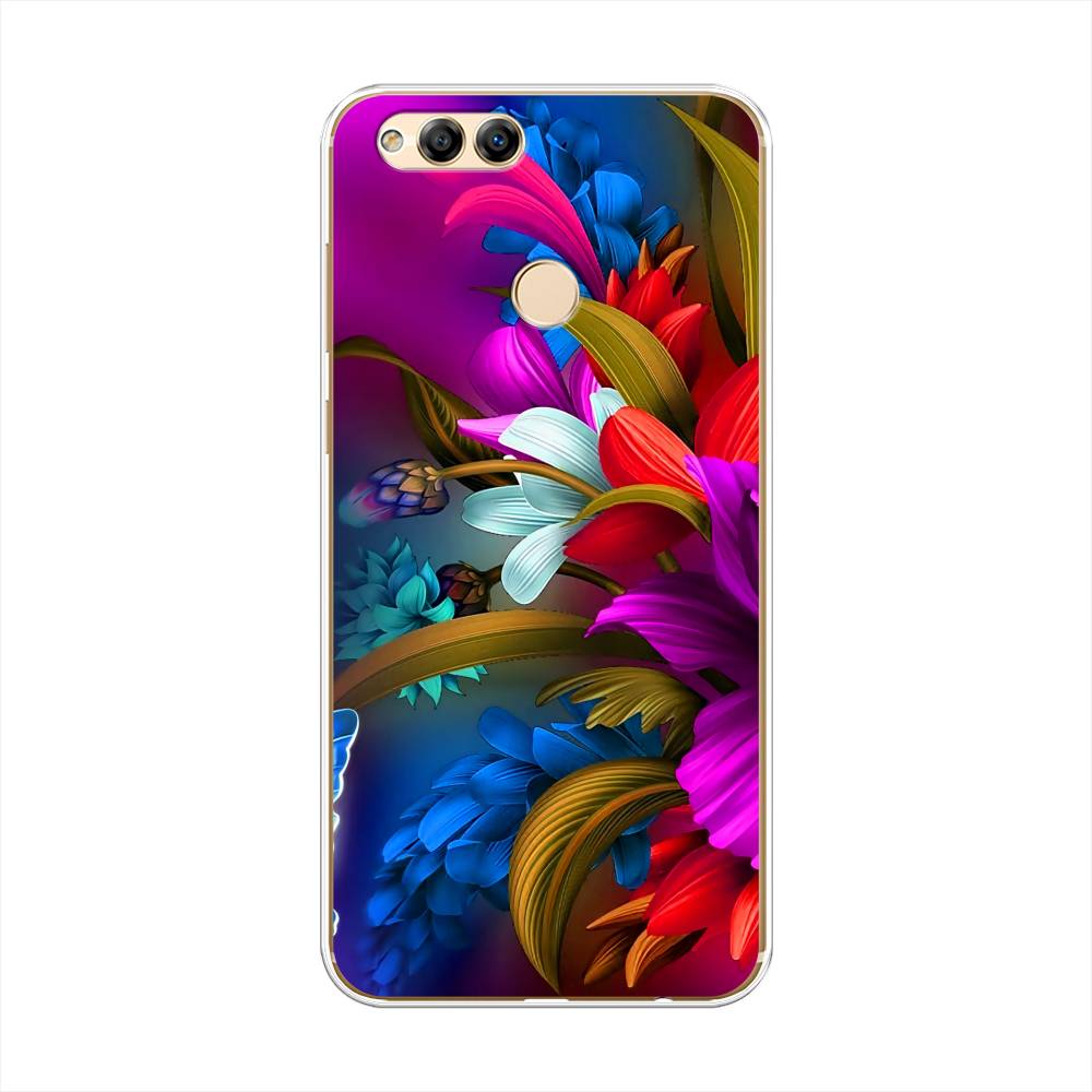 

Чехол на Honor 7X 2017 "Фантастические цветы", Фиолетовый;красный;синий, 63750-2