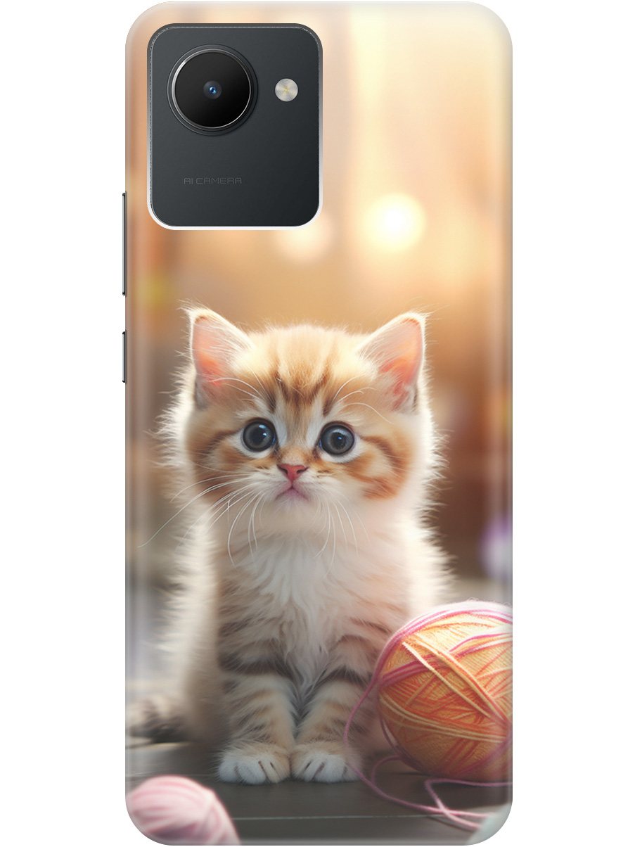 

Силиконовый чехол на realme C30 с принтом "Котенок и нити" прозрачный, Белый;желтый;розовый, 20010406