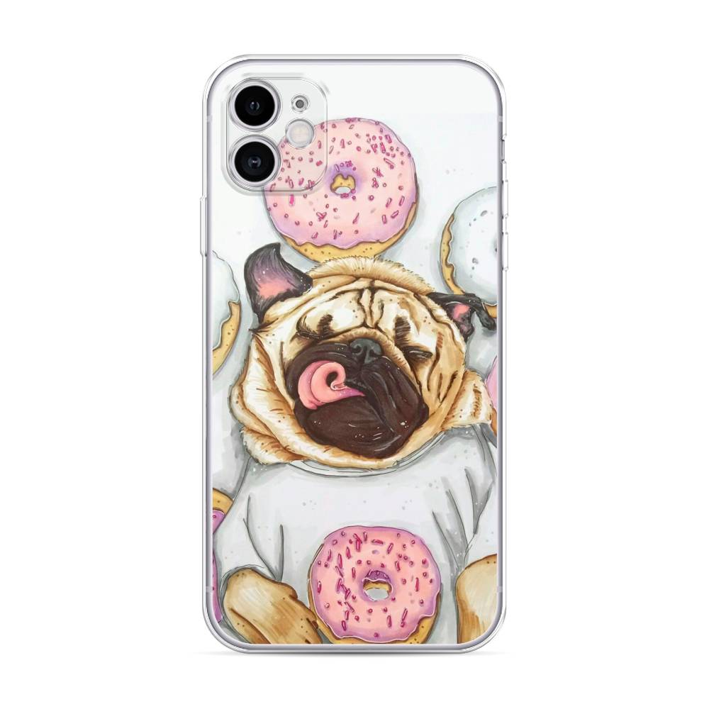 

Чехол для Apple iPhone 11 "Счастливый мопс", Розовый;бежевый;коричневый, 12150-1