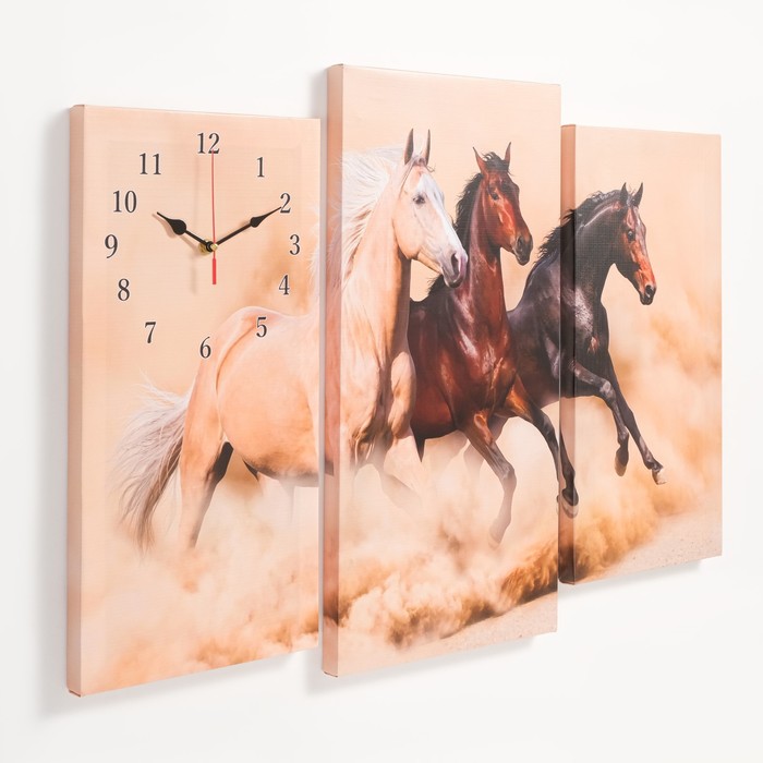 фото Часы настенные модульные, серия: животные, "лошади", 60 х 80 см сюжет