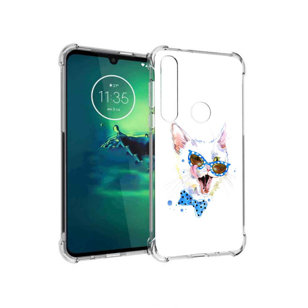 

Чехол MyPads Tocco для Motorola Moto G8 Plus белый кот (PT227062.344.229), Прозрачный, Tocco