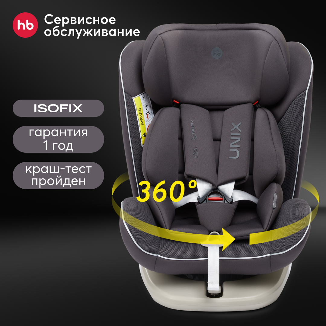 Автокресло Happy Baby Unix группы 0+/1/2/3, isofix, 0-36 кг поворотная база, серое