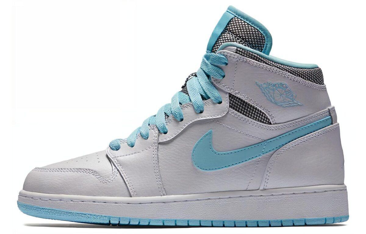 

Кеды унисекс Jordan Air Jordan 1 Retro High White Still Blue GS серые 37.5 EU, Серый, Air Jordan 1 Retro High White Still Blue GS