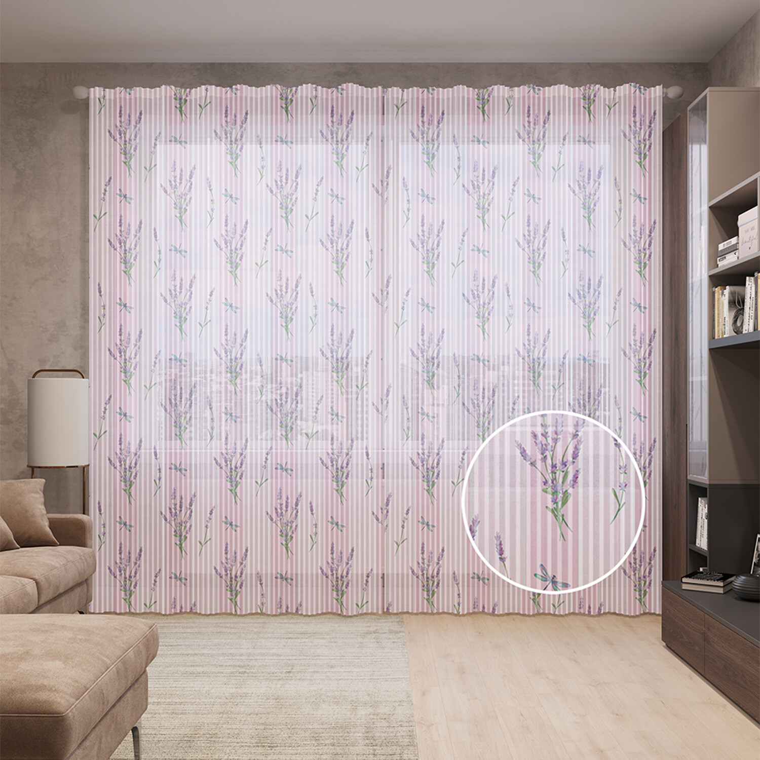 

Тюль с принтом JoyArty"Лаванда стрекоза" для гостиной зала кухни спальни 310х265 см, Лаванда стрекоза на розовом фоне