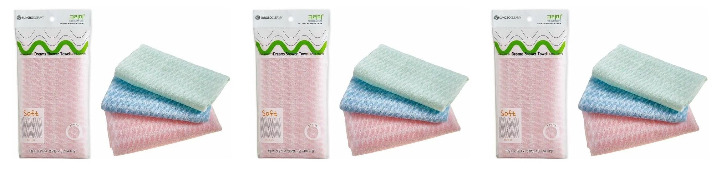 Мочалка Sungbo Cleamy bubble shower towel 28х100 3шт