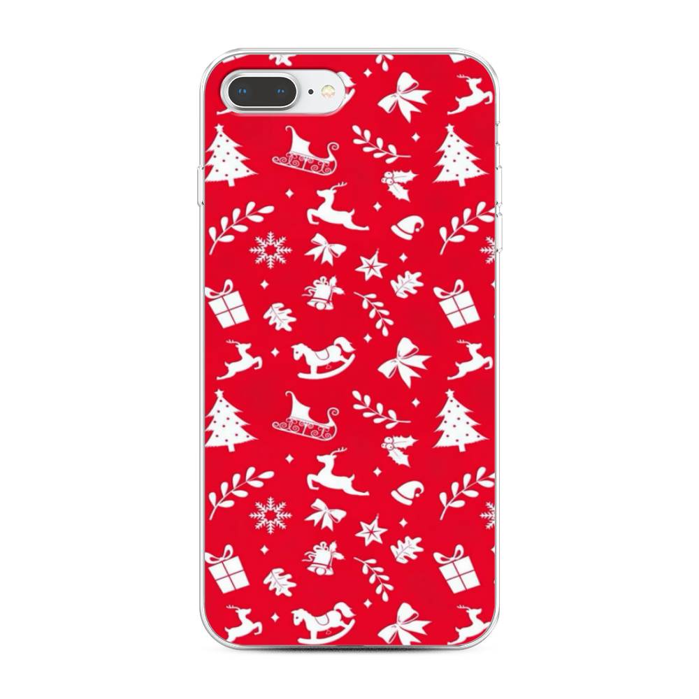 

Чехол на Apple iPhone 8 Plus "Красный новогодний фон", Красный;белый, 10950-5