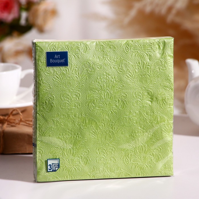 Салфетки бумажные Art Bouquet Светло-зеленый с перламутром Барокко, 33х33, 3 слоя, 16 лист