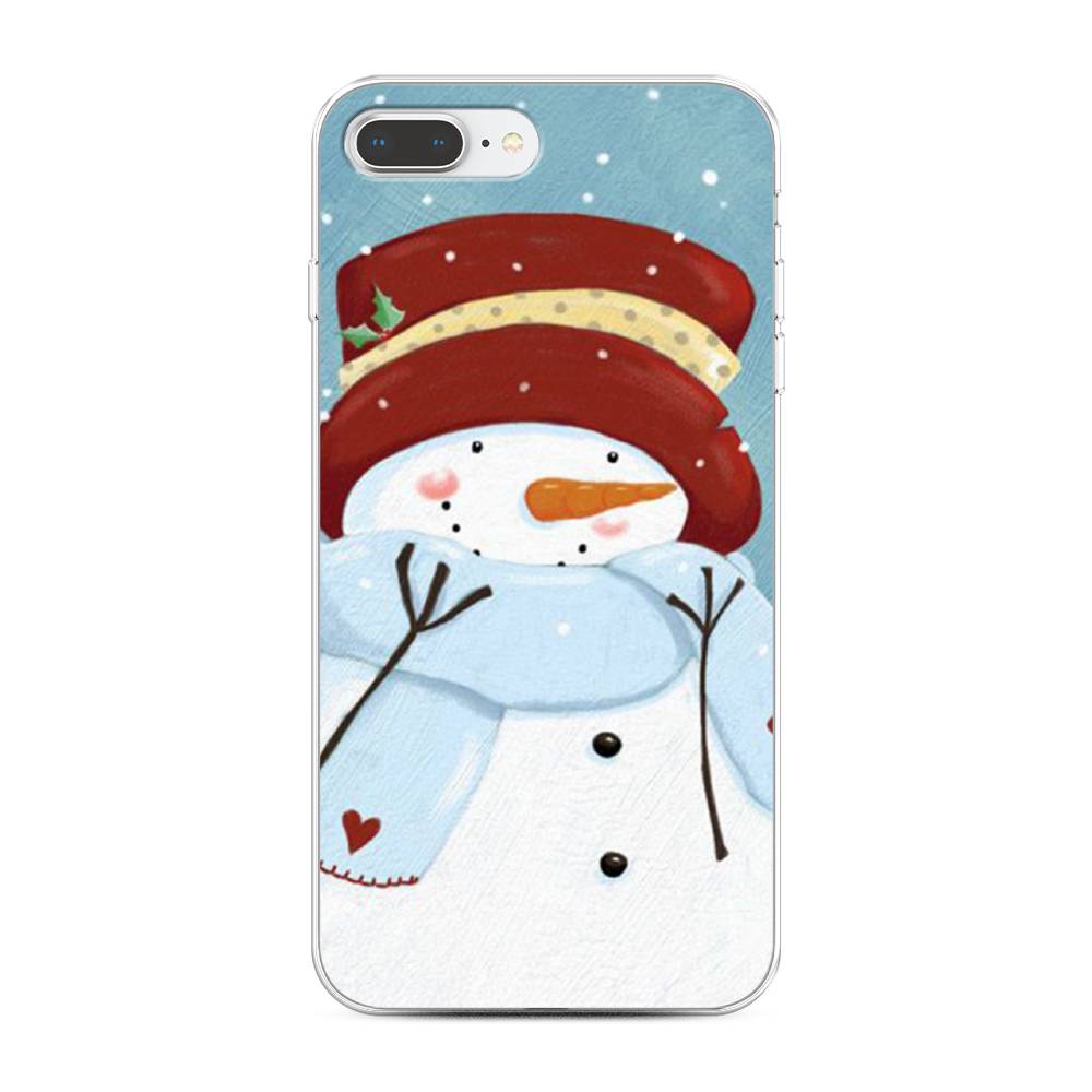 

Чехол на Apple iPhone 8 Plus/7 Plus "Застенчивый снеговик", Голубой;белый;красный, 10950-5
