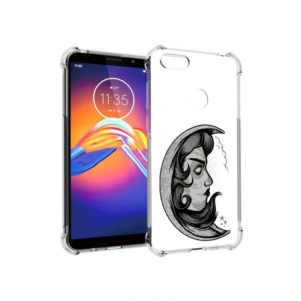 

Чехол MyPads Tocco для Motorola Moto E6 черно белая луна с лицом (PT227058.343.680), Прозрачный, Tocco