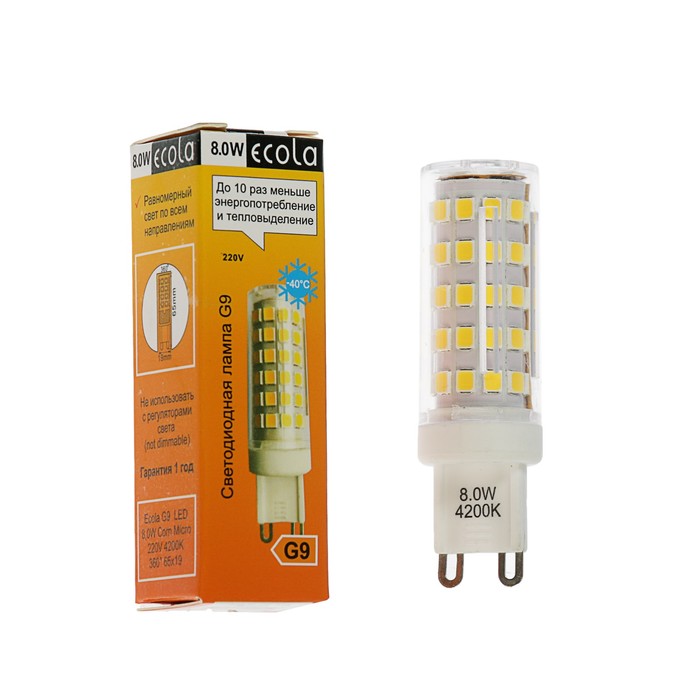 

Лампа светодиодная Ecola LED Premium, G9, 8 Вт, 4200 K, 360°, 65x19 мм