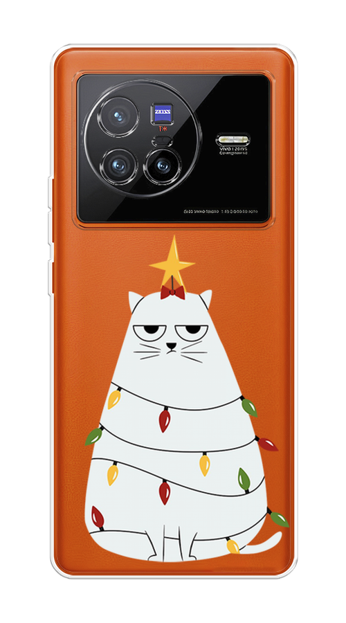 

Чехол на Vivo X80 "Котик в гирлянде", Белый;красный;желтый, 266550-1