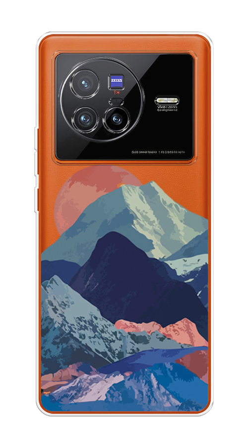 

Чехол на Vivo X80 "Закат в снежных горах", Красный;серый;голубой, 266550-2