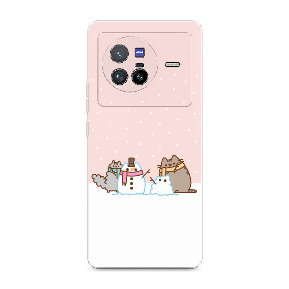 

Чехол на Vivo X80 "Котики в снегу", Розовый;белый;серый, 266550-5