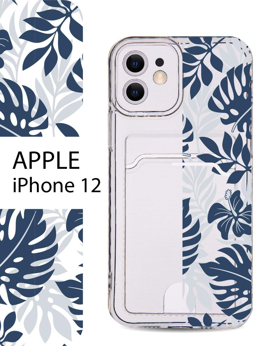 

Чехол на Apple iPhone 12 с карманом для банковской карты и принтом, Зеленый;черный, Apple iPhone 12