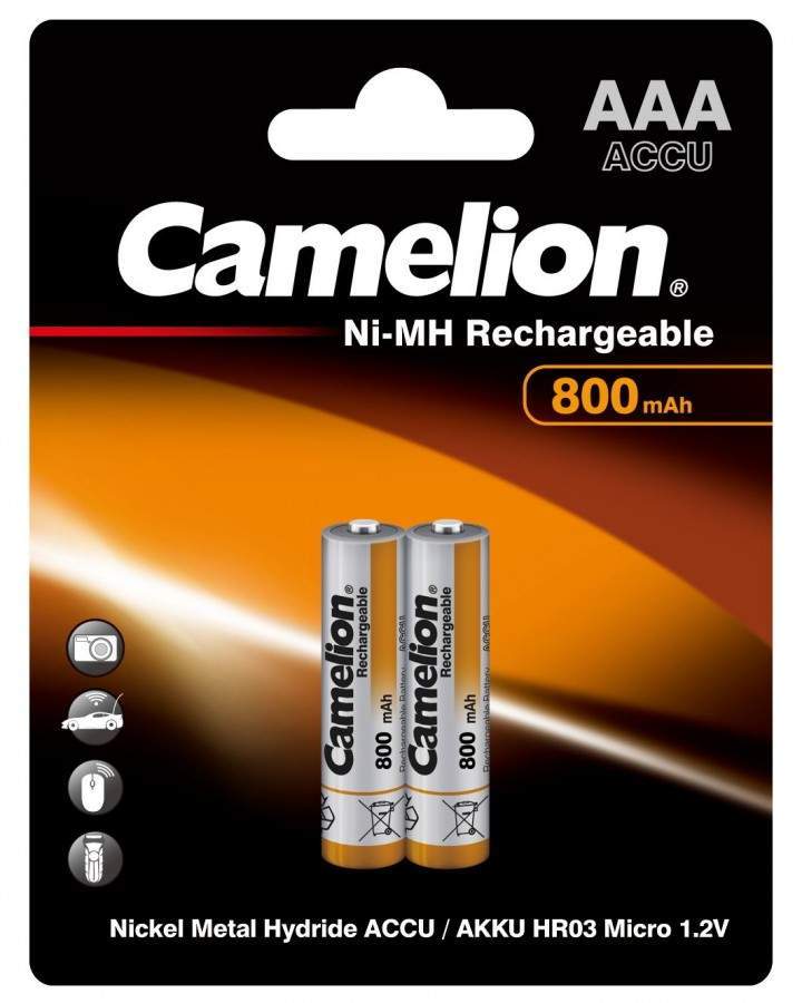 Аккумулятор Camelion R03 800mAh Ni-MH BL2 (арт. 16430) батарейка aa hr6 1 2v аккумулятор ni mh 2300mah блистер 2шт camelion c 230aakcбл