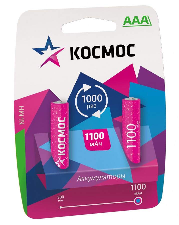 Аккумулятор Космос /R03 1100mAh Ni-MH BL2 (арт. 167779) аккумулятор космос r6 1900mah ni mh bl2 арт 11770