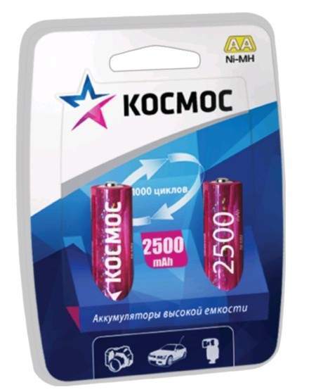 Аккумулятор Космос /R6 2500mAh Ni-MH BL2 (арт. 20148) аккумулятор космос r03 800mah ni mh bl2 арт 62255