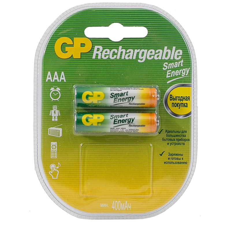 Аккумулятор GP AAA (HR03) 400mAh 2BL (арт. 324205) аккумулятор gp batteries аа пальчиковый lr6 1 2 в 2700 мач 2 шт