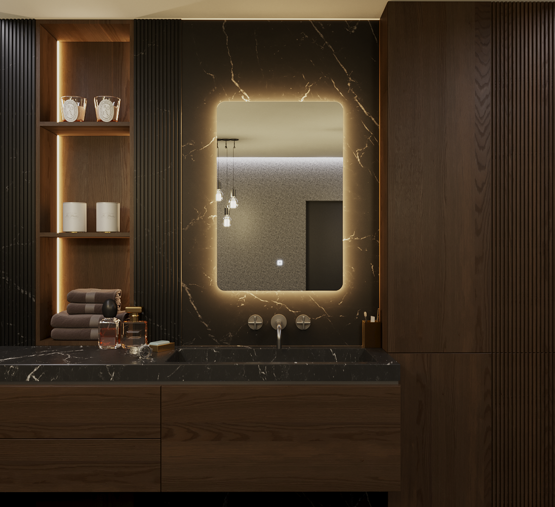 Зеркало для ванной Alias Эос 90*70 с тёплой LED-подсветкой вертикальное