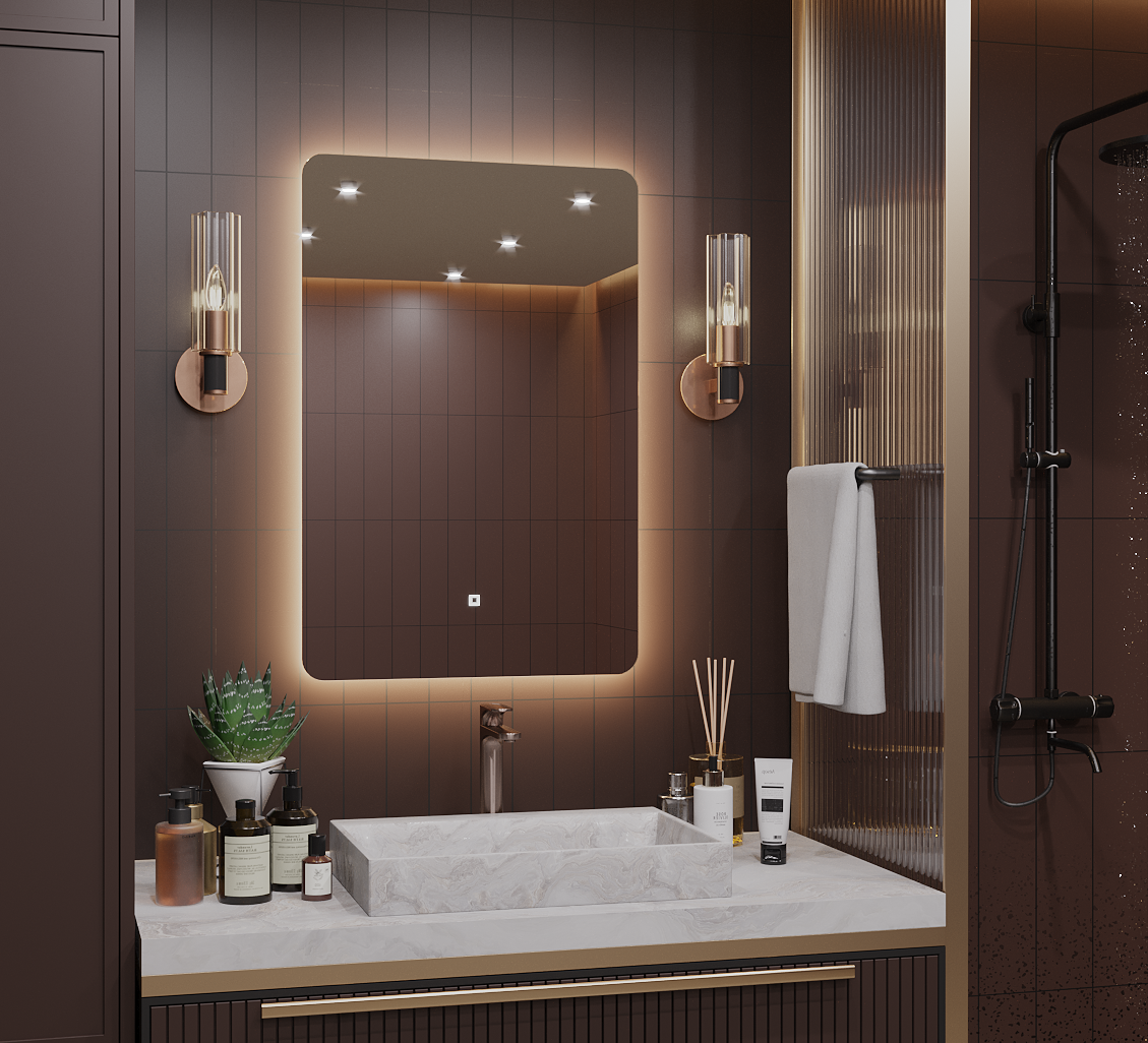 Зеркало для ванной Alias Эос 80*60 с тёплой LED-подсветкой вертикальное