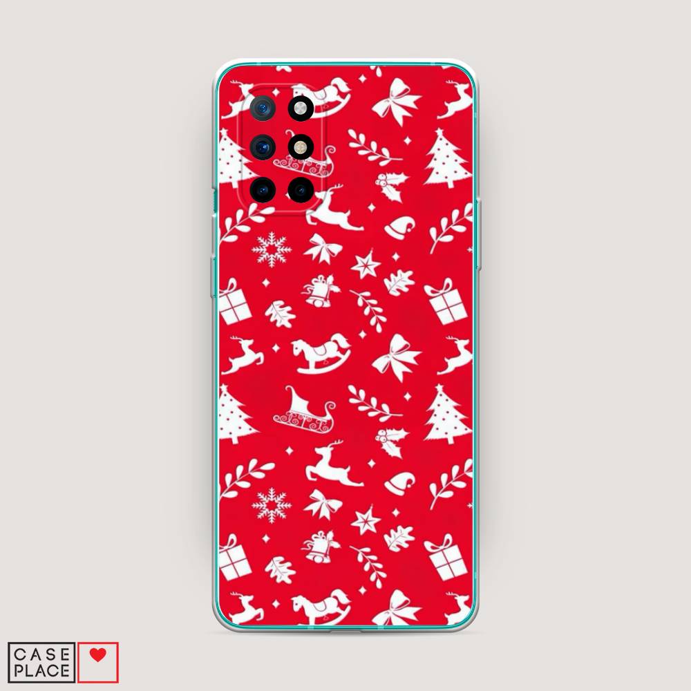 

Чехол на OnePlus 8T "Красный новогодний фон", Красный;белый, 151150-5
