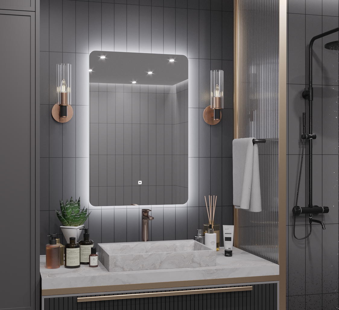 Зеркало для ванной Alias Эос 120*80 с холодной LED-подсветкой вертикальное