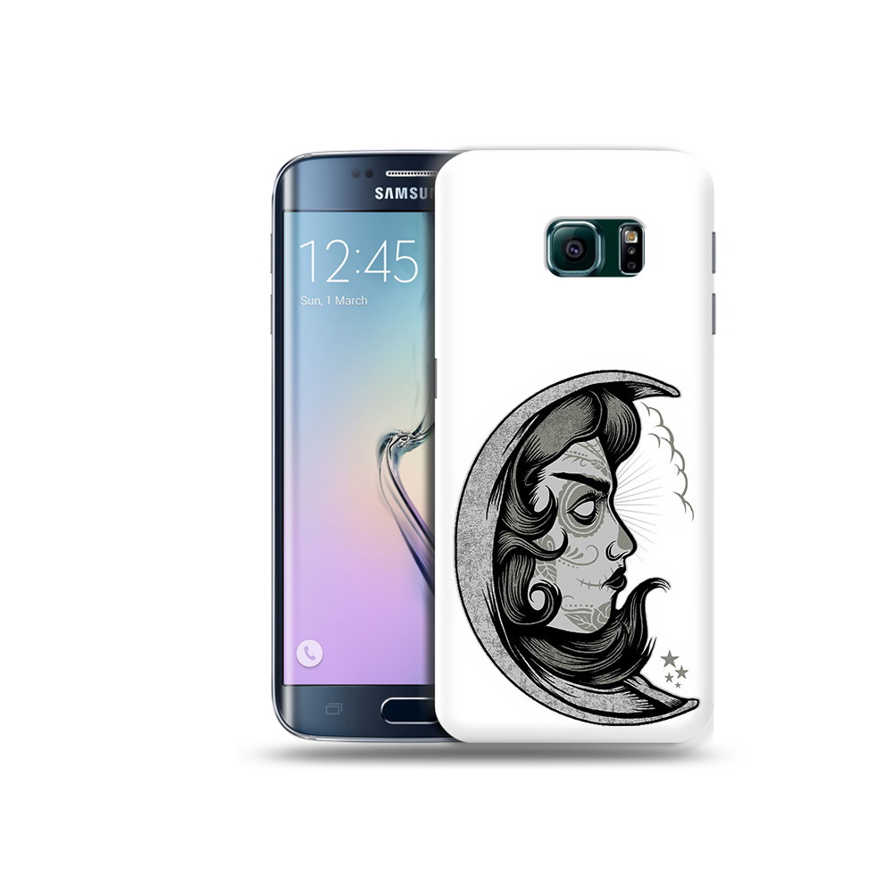 

Чехол MyPads Tocco для Samsung Galaxy S6 Edge черно белая луна с лицом, Прозрачный, Tocco