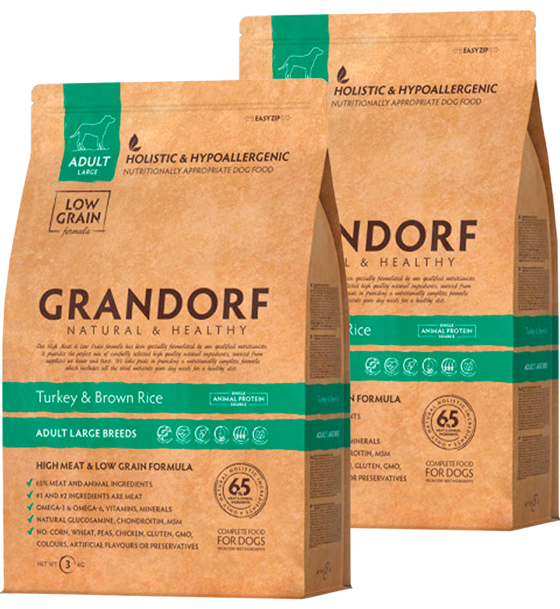 GRANDORF GRANDORF ADULT LARGE BREEDS TURKEY & BROWN RICE низкозерновой для взрослых собак