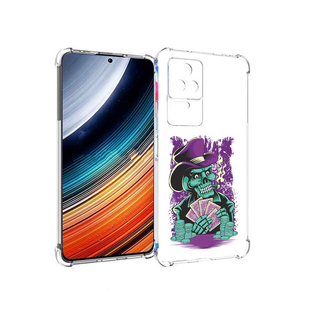 Чехол MyPads зеленый череп с картами для Xiaomi Redmi K40S/Poco F4