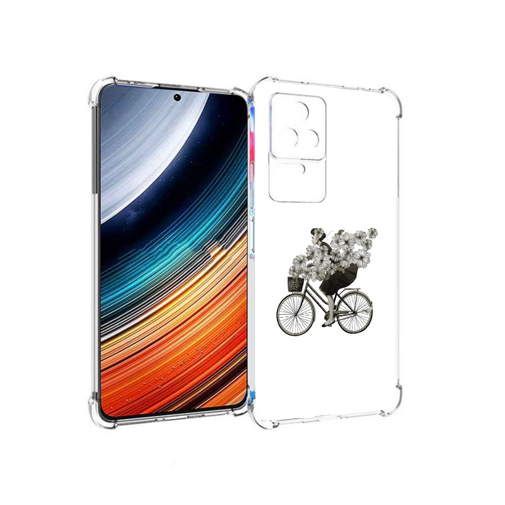 Чехол MyPads девушка на велосипеде с цветами для Xiaomi Redmi K40S/Poco F4