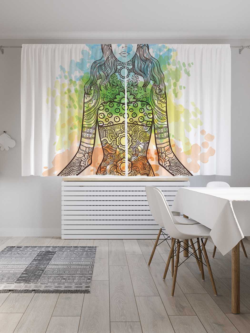 фото Классические шторы joyarty "девушка йога", серия oxford delux, 2 полотна 145x180 см