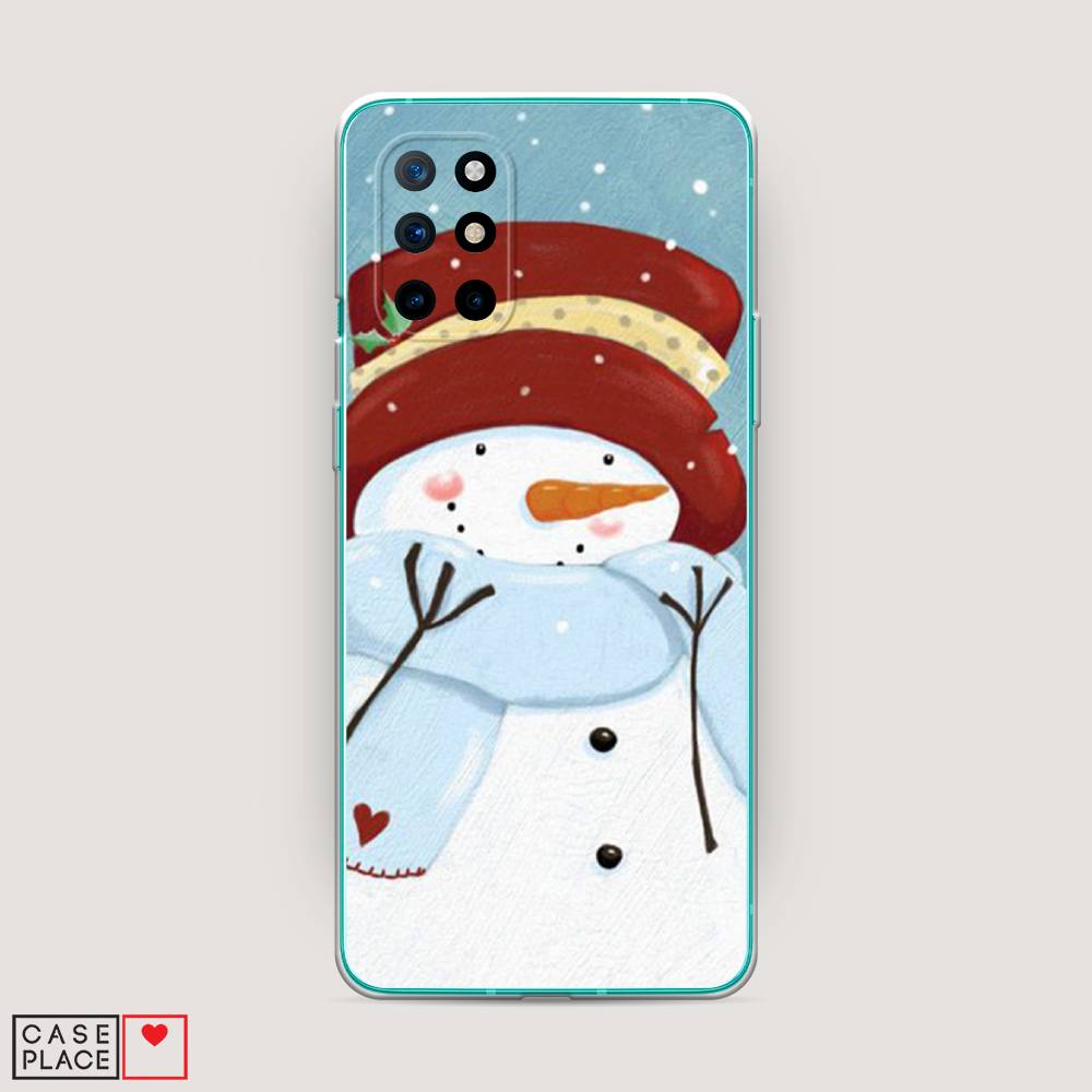 

Чехол на OnePlus 8T "Застенчивый снеговик", Голубой;белый;красный, 151150-5