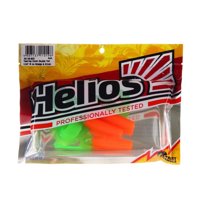 Твистер Helios Credo Double Tail Orange & Green 9см HS-28-025 (набор 5шт)
