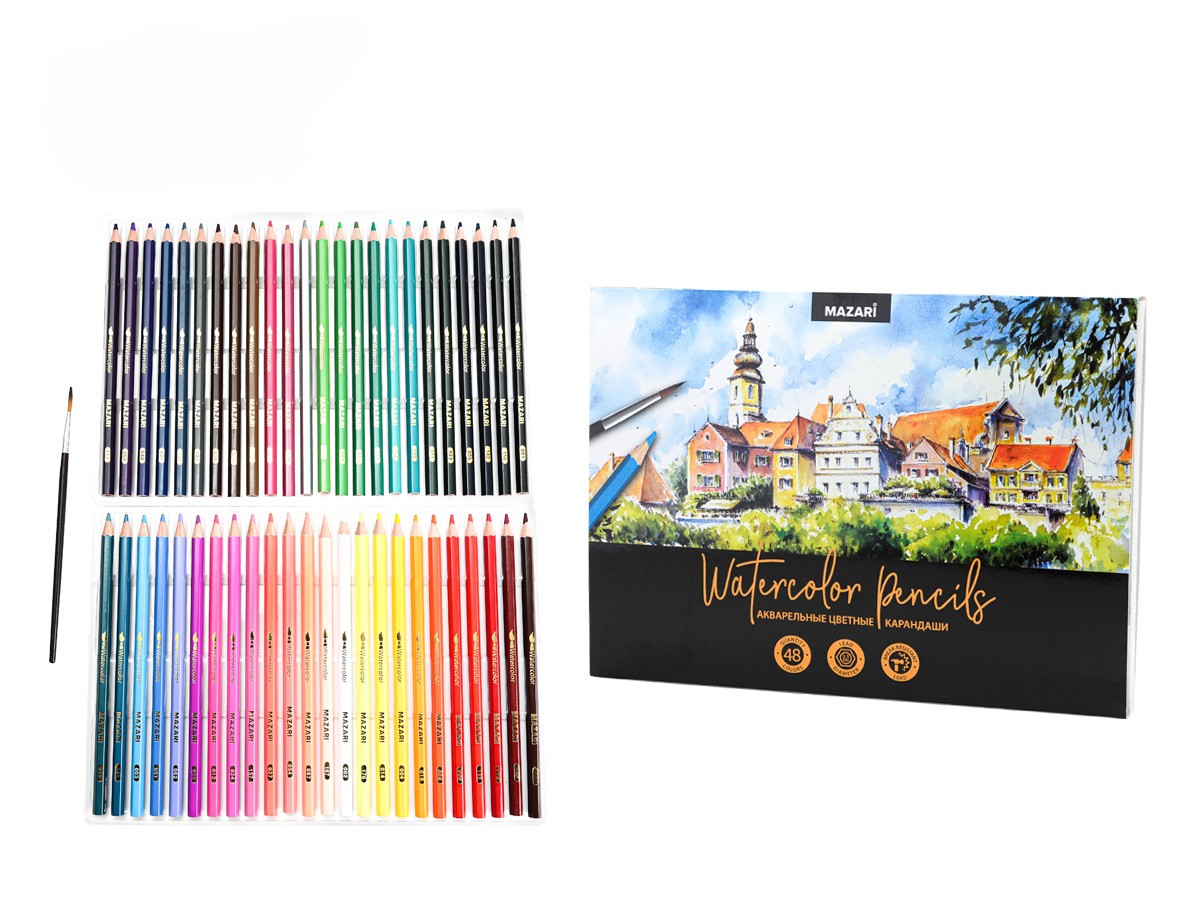 фото Карандаши цветные акварельные mazari 48 цветов для рисования в упаковке