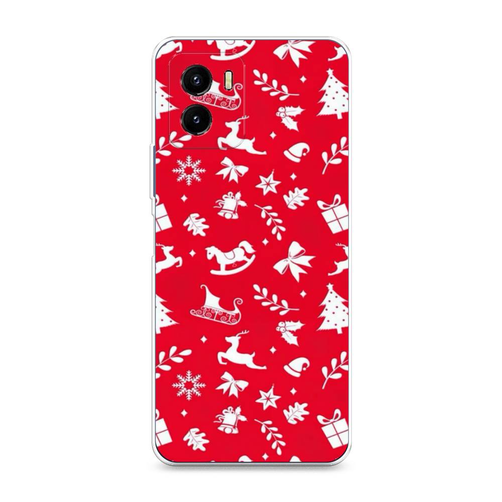 

Чехол на Vivo Y10 "Красный новогодний фон", Красный;белый, 266450-5