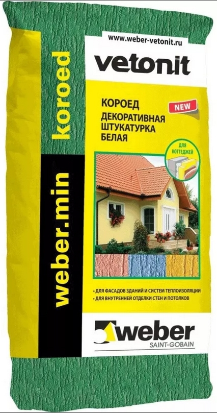 

WEBER.MIN Koroed минеральная декоративная штукатурка 2,5мм (20кг) белая, Белый