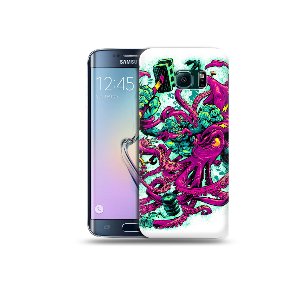 

Чехол MyPads Tocco для Samsung Galaxy S6 Edge фиолетовый кракен, Прозрачный, Tocco