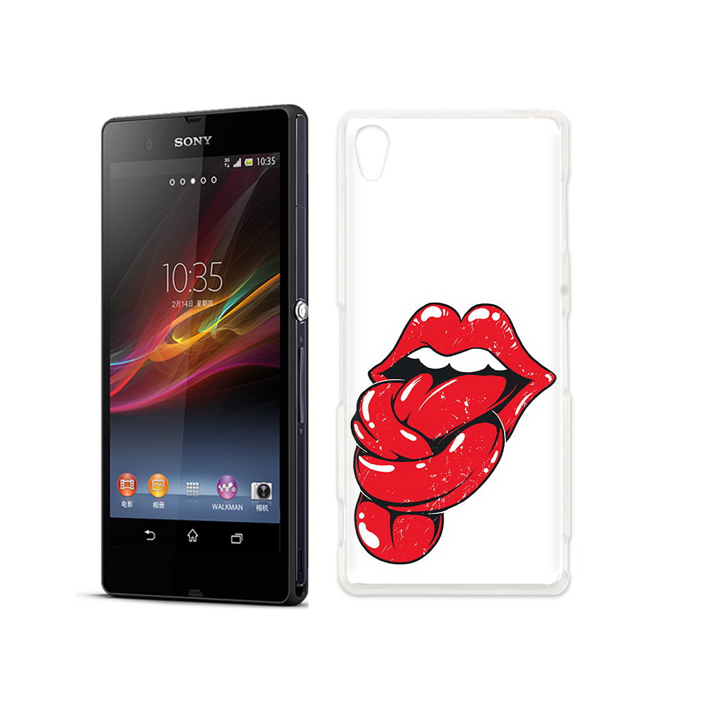 

Чехол MyPads Tocco для Sony Xperia Z яркие губы с языком, Прозрачный, Tocco