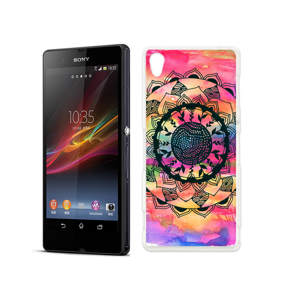 

Чехол MyPads Tocco для Sony Xperia Z яркая абстракция круглый цветок, Прозрачный, Tocco