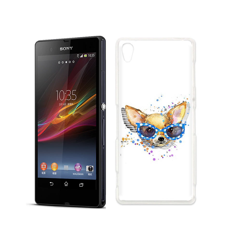 

Чехол MyPads Tocco для Sony Xperia Z чихуа-хуа в очках, Прозрачный, Tocco