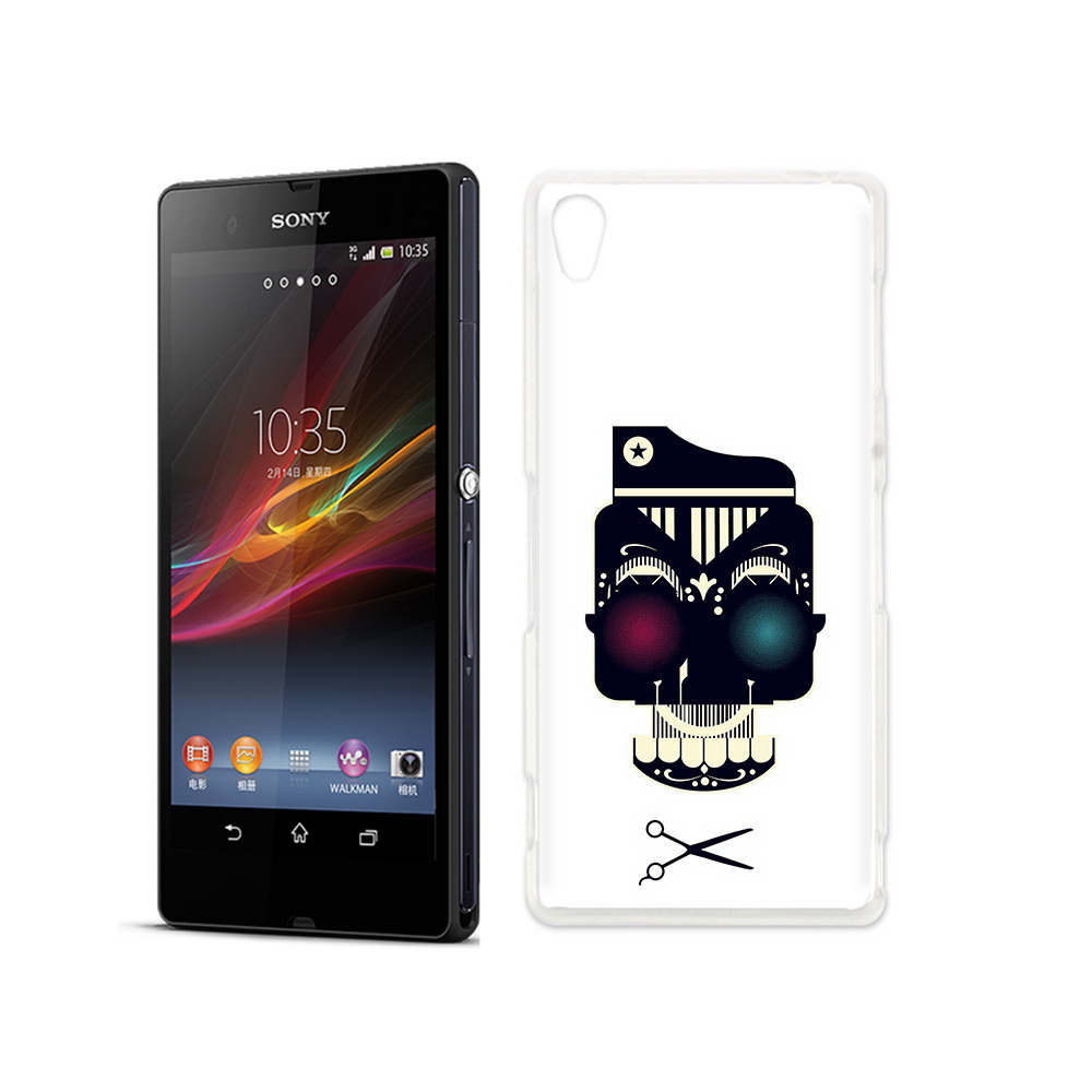

Чехол MyPads Tocco для Sony Xperia Z черно белый скелет с яркими глазами, Прозрачный, Tocco