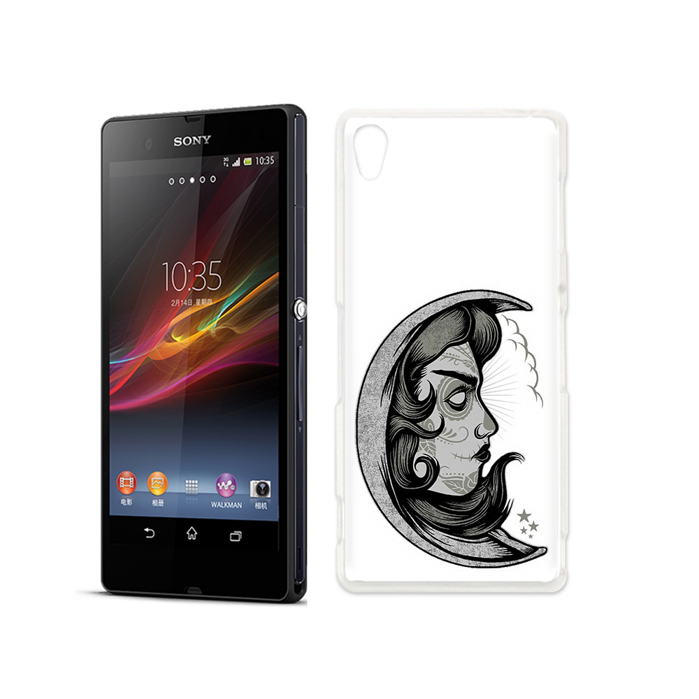 

Чехол MyPads Tocco для Sony Xperia Z черно белая луна с лицом, Прозрачный, Tocco