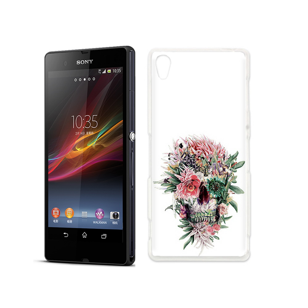 

Чехол MyPads Tocco для Sony Xperia Z череп из цветов, Прозрачный, Tocco
