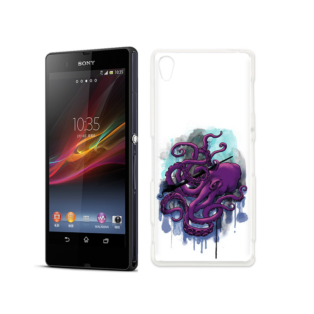 

Чехол MyPads Tocco для Sony Xperia Z фиолетовый осьминог, Прозрачный, Tocco
